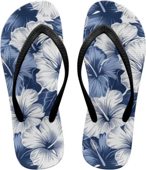 Women's Flip Flops Hawaiian Hibiscus Thong Sandals Comfortable Summer Beach Walking Slippers Shower Shoes