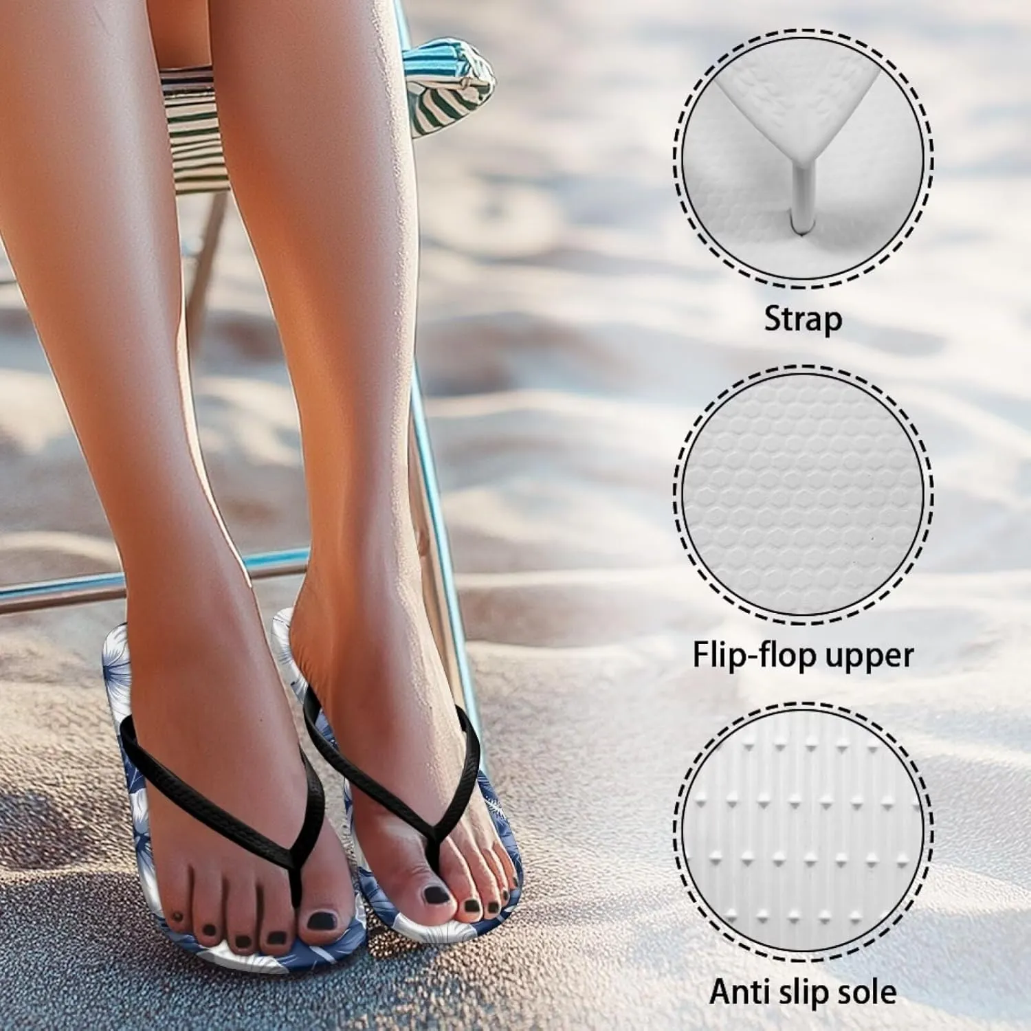 Women's Flip Flops Hawaiian Hibiscus Thong Sandals Comfortable Summer Beach Walking Slippers Shower Shoes