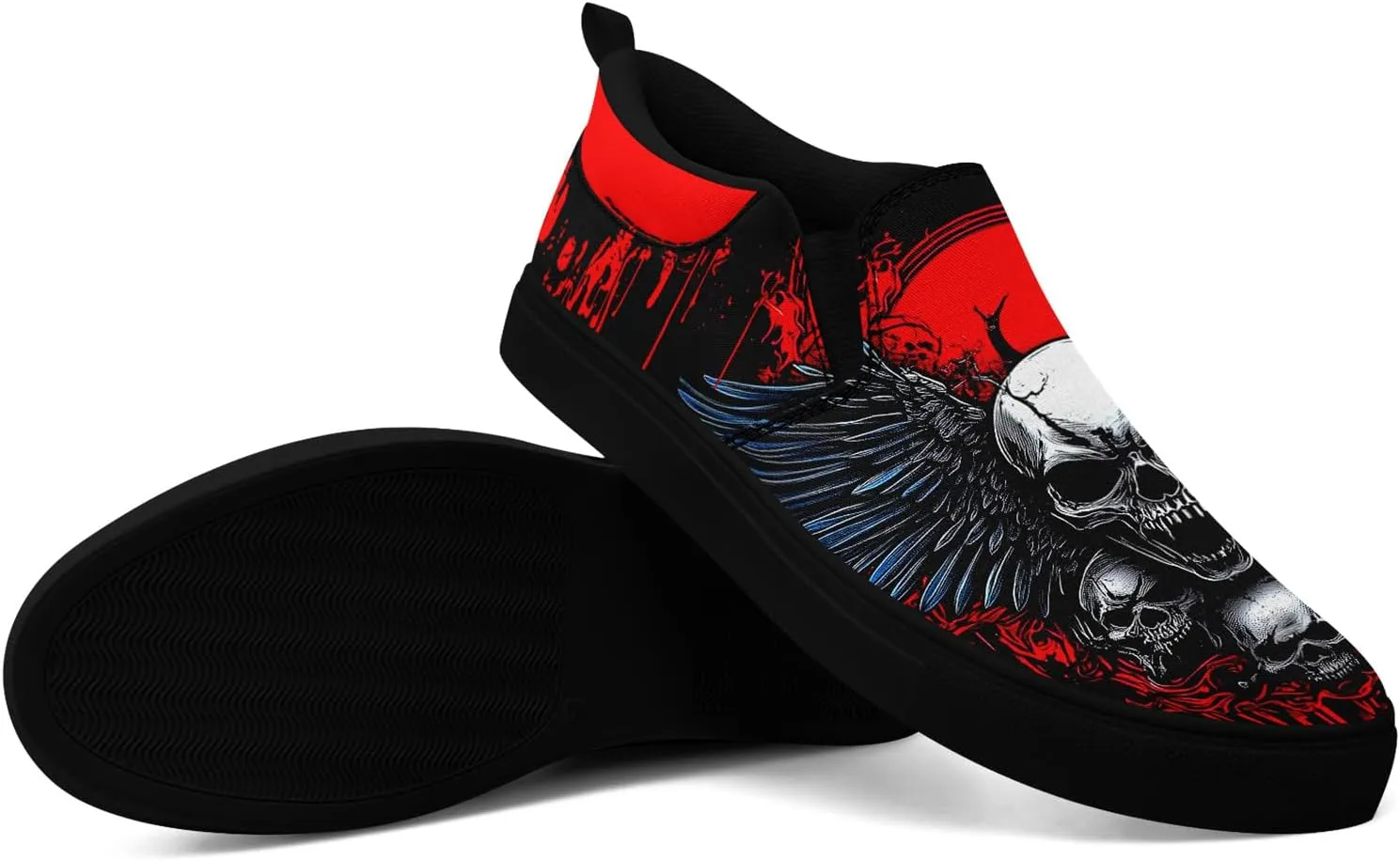 Women's Gothic Skull Canvas Slip-On Flat Shoes Men's Low top Dark Art Rose Stylish Sneakers Comfort Fashion Streetwear