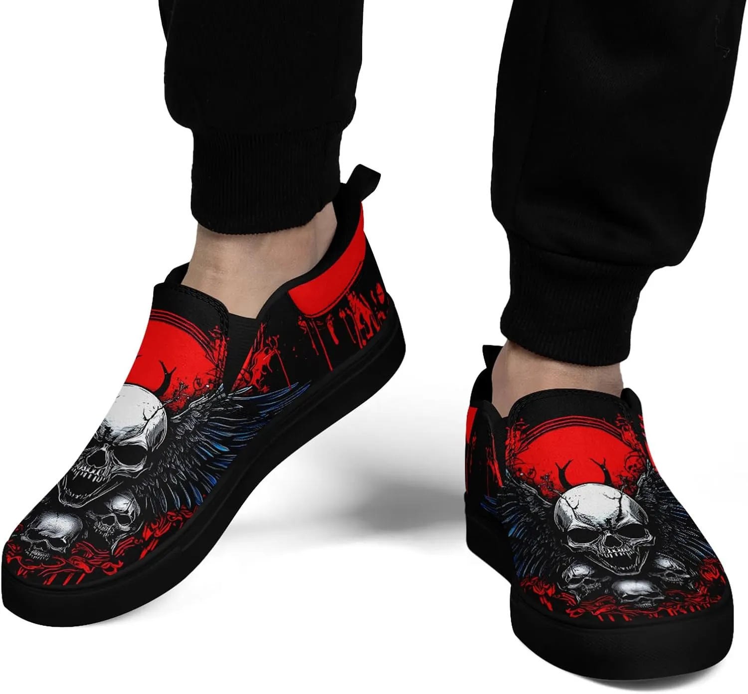 Women's Gothic Skull Canvas Slip-On Flat Shoes Men's Low top Dark Art Rose Stylish Sneakers Comfort Fashion Streetwear