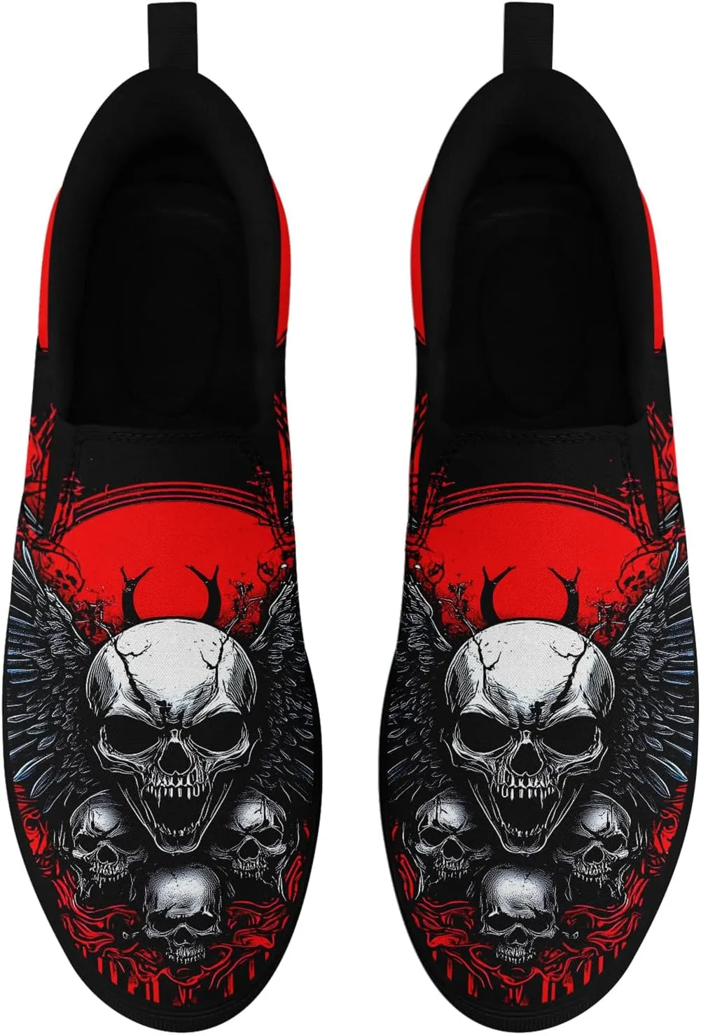 Women's Gothic Skull Canvas Slip-On Flat Shoes Men's Low top Dark Art Rose Stylish Sneakers Comfort Fashion Streetwear
