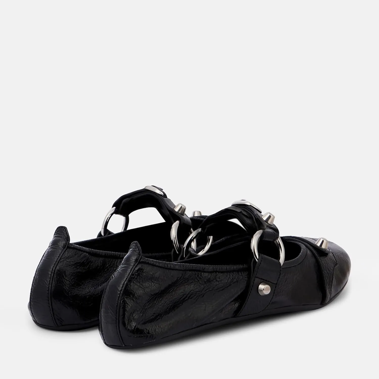 Women's Leather Punk Ballet Flats - Studded Slip-On Mary Jane Shoes, Y2K Round Toe Ballerinas for Work & Casual Wear
