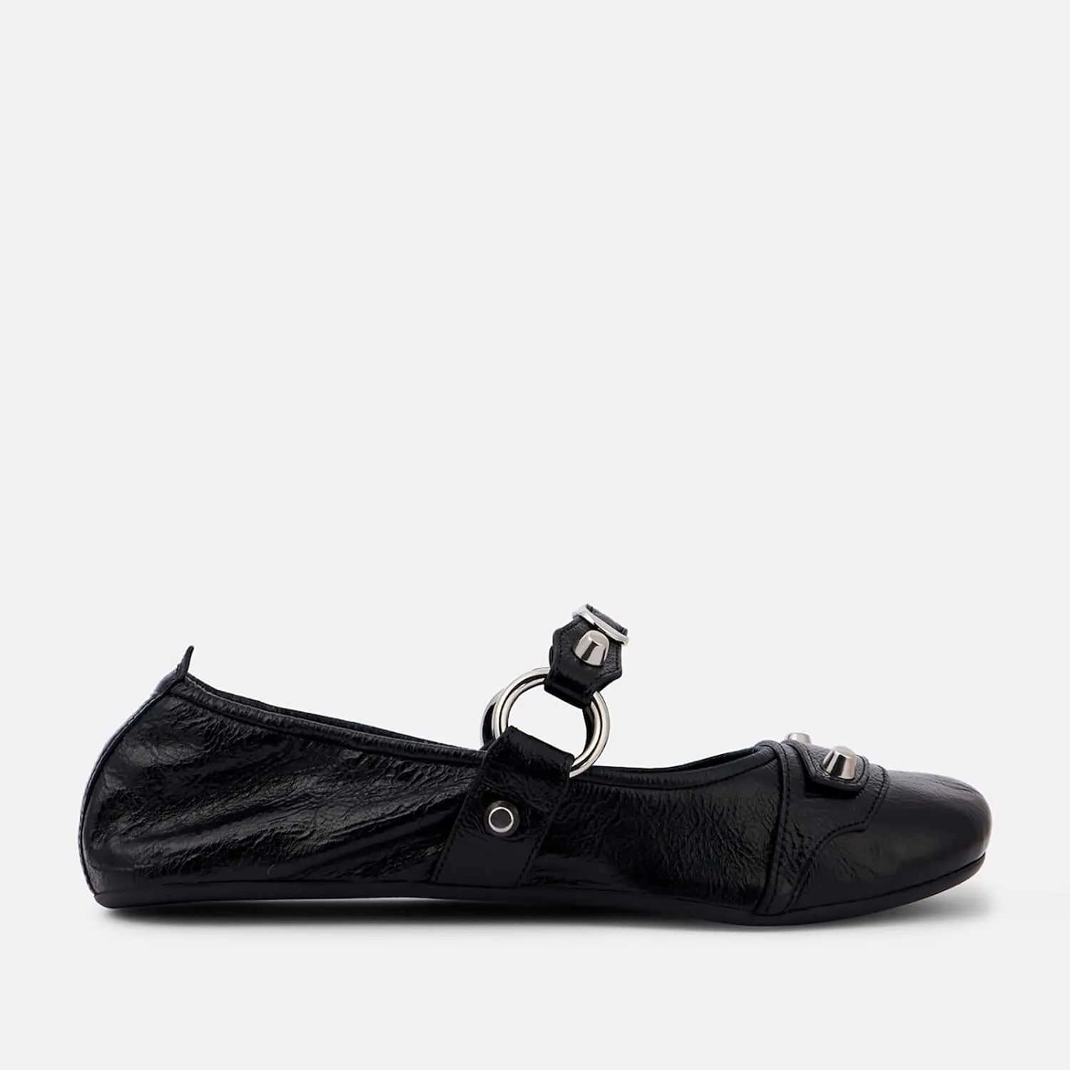 Women's Leather Punk Ballet Flats - Studded Slip-On Mary Jane Shoes, Y2K Round Toe Ballerinas for Work & Casual Wear