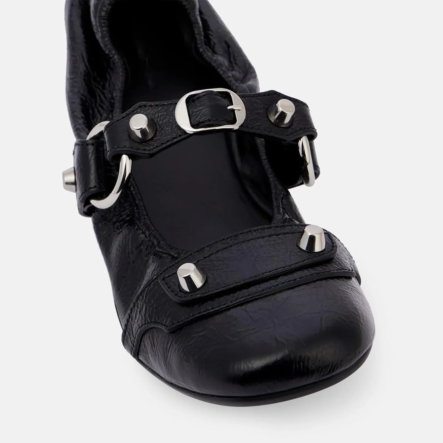 Women's Leather Punk Ballet Flats - Studded Slip-On Mary Jane Shoes, Y2K Round Toe Ballerinas for Work & Casual Wear
