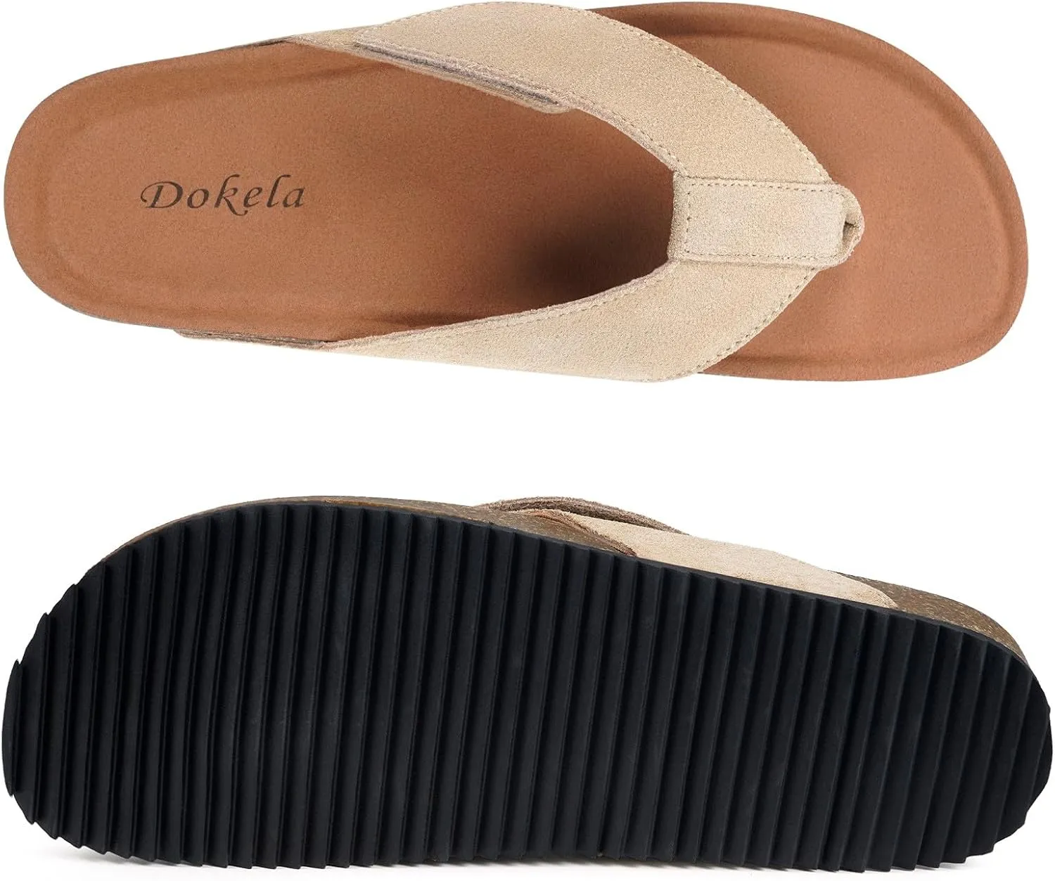 Womens Mens Orthotic Flip Flops Cork Footbed Thong Sandals Suede Leather Arch Support Summer Casual Slip on Open Toe Slippers with Adjustable Straps Indoor Outdoor
