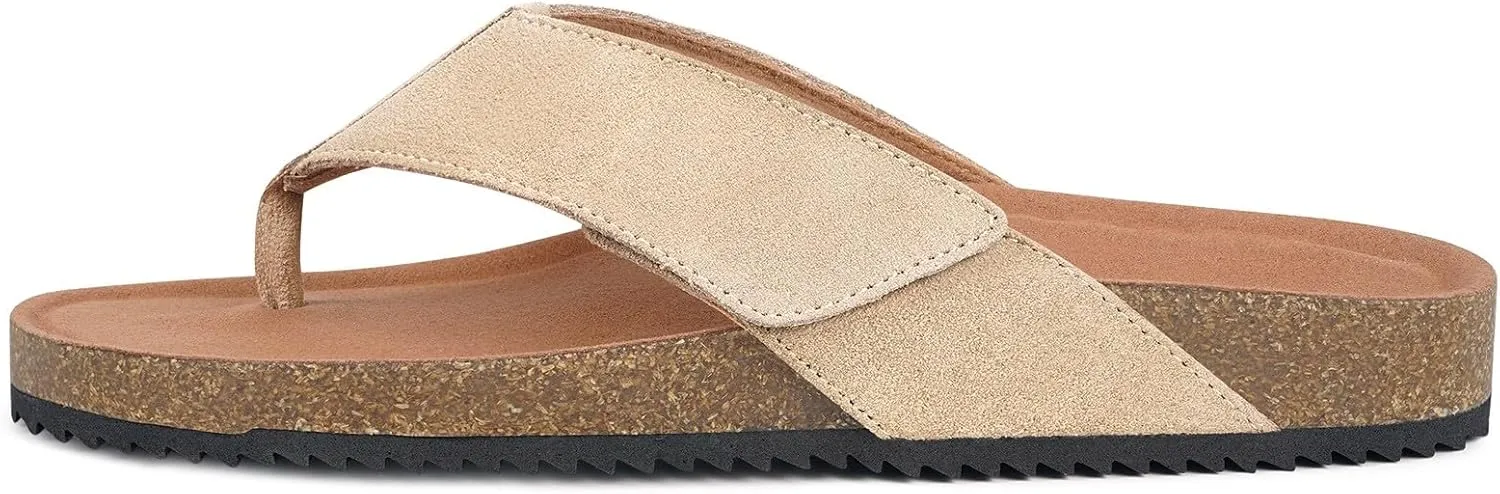 Womens Mens Orthotic Flip Flops Cork Footbed Thong Sandals Suede Leather Arch Support Summer Casual Slip on Open Toe Slippers with Adjustable Straps Indoor Outdoor