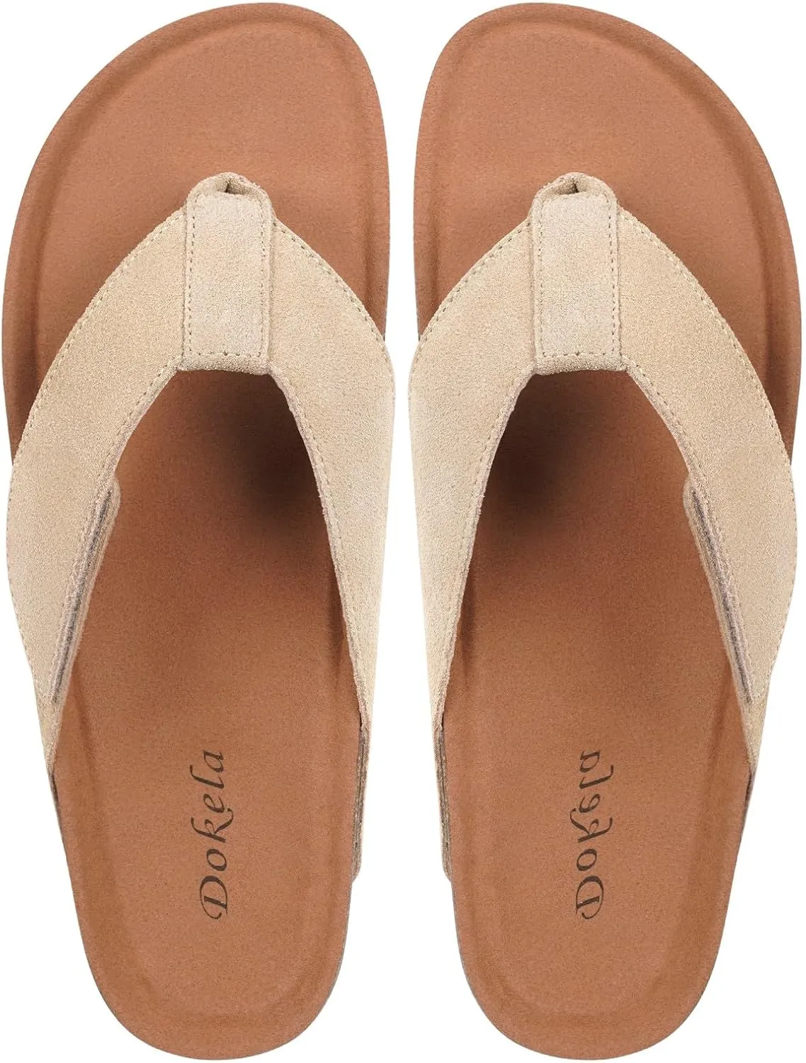 Womens Mens Orthotic Flip Flops Cork Footbed Thong Sandals Suede Leather Arch Support Summer Casual Slip on Open Toe Slippers with Adjustable Straps Indoor Outdoor
