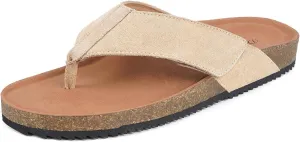 Womens Mens Orthotic Flip Flops Cork Footbed Thong Sandals Suede Leather Arch Support Summer Casual Slip on Open Toe Slippers with Adjustable Straps Indoor Outdoor