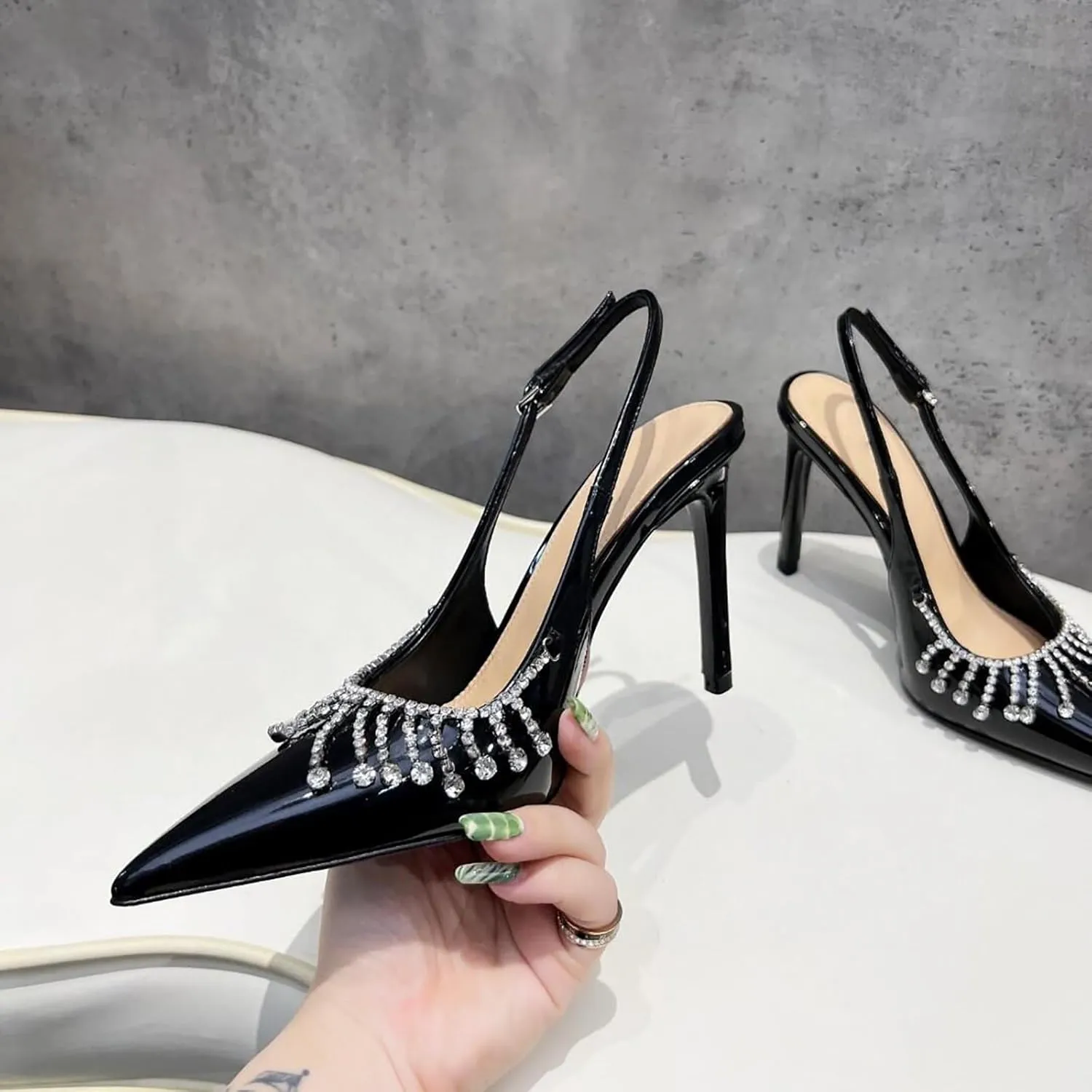 Women's Satin Ballet Slingback High Heels with Bows Closed Square Toe Lace-Up Stiletto Pumps Elegant Mary Jane Shoes for Wedding Party