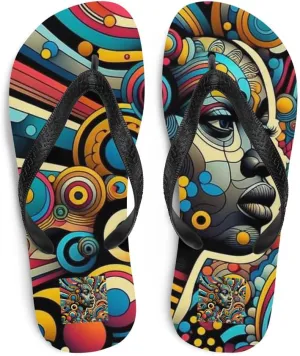 Women's Trippy Colorful African Queen Print Luxe Flip-Flops