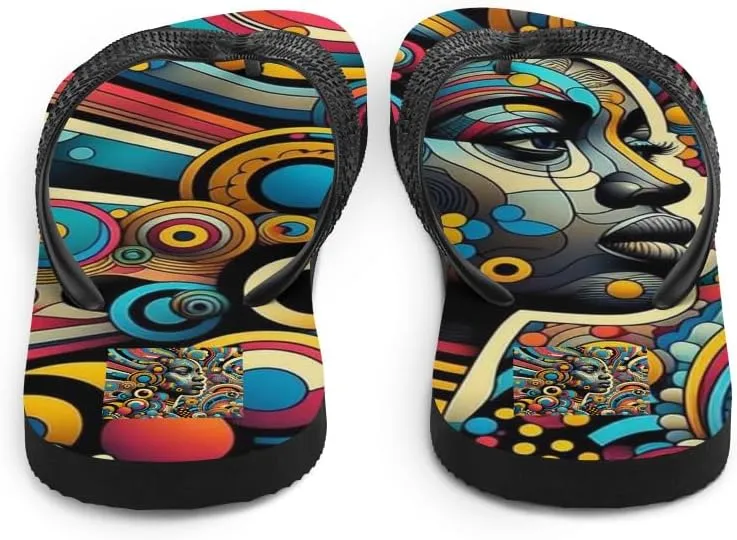 Women's Trippy Colorful African Queen Print Luxe Flip-Flops