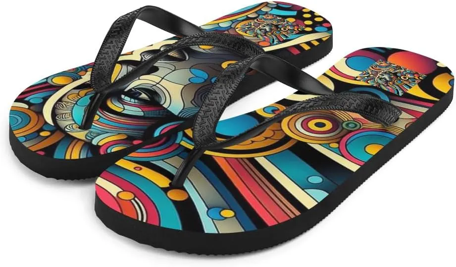 Women's Trippy Colorful African Queen Print Luxe Flip-Flops