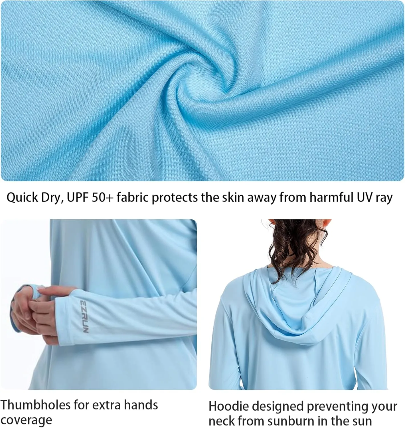 Women's UPF 50  UV Sun Protection Hoodie Shirt Dry Fit SPF Long Sleeve Sun Shirt Outdoor Performance Fishing Hiking Shirts