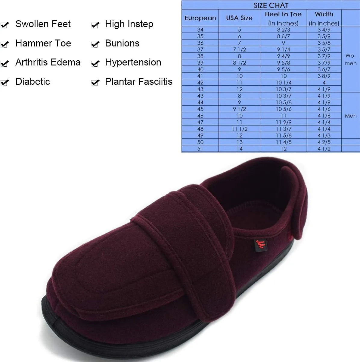 Women’s Wide Width House Shoes with Memory Foam Support Swollen Feet Edema Relief Cozy Outdoor Sole Diabetic House Slippers for Elderly Plantar Fasciitis