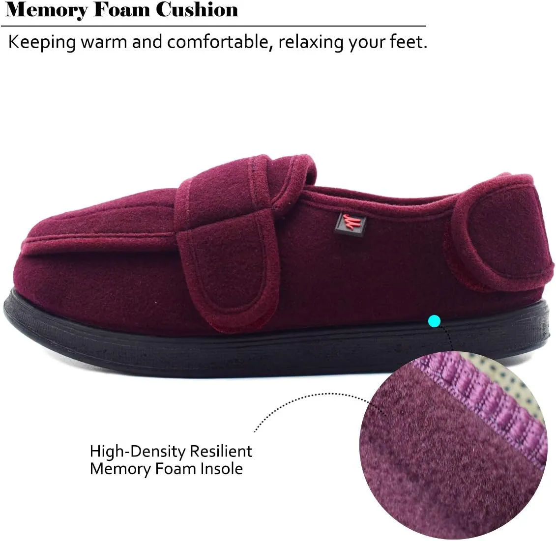 Women’s Wide Width House Shoes with Memory Foam Support Swollen Feet Edema Relief Cozy Outdoor Sole Diabetic House Slippers for Elderly Plantar Fasciitis