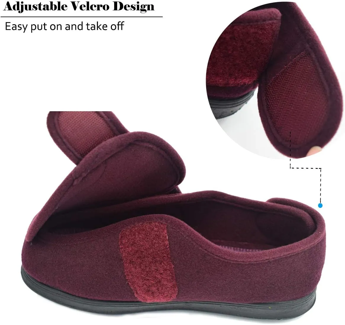 Women’s Wide Width House Shoes with Memory Foam Support Swollen Feet Edema Relief Cozy Outdoor Sole Diabetic House Slippers for Elderly Plantar Fasciitis