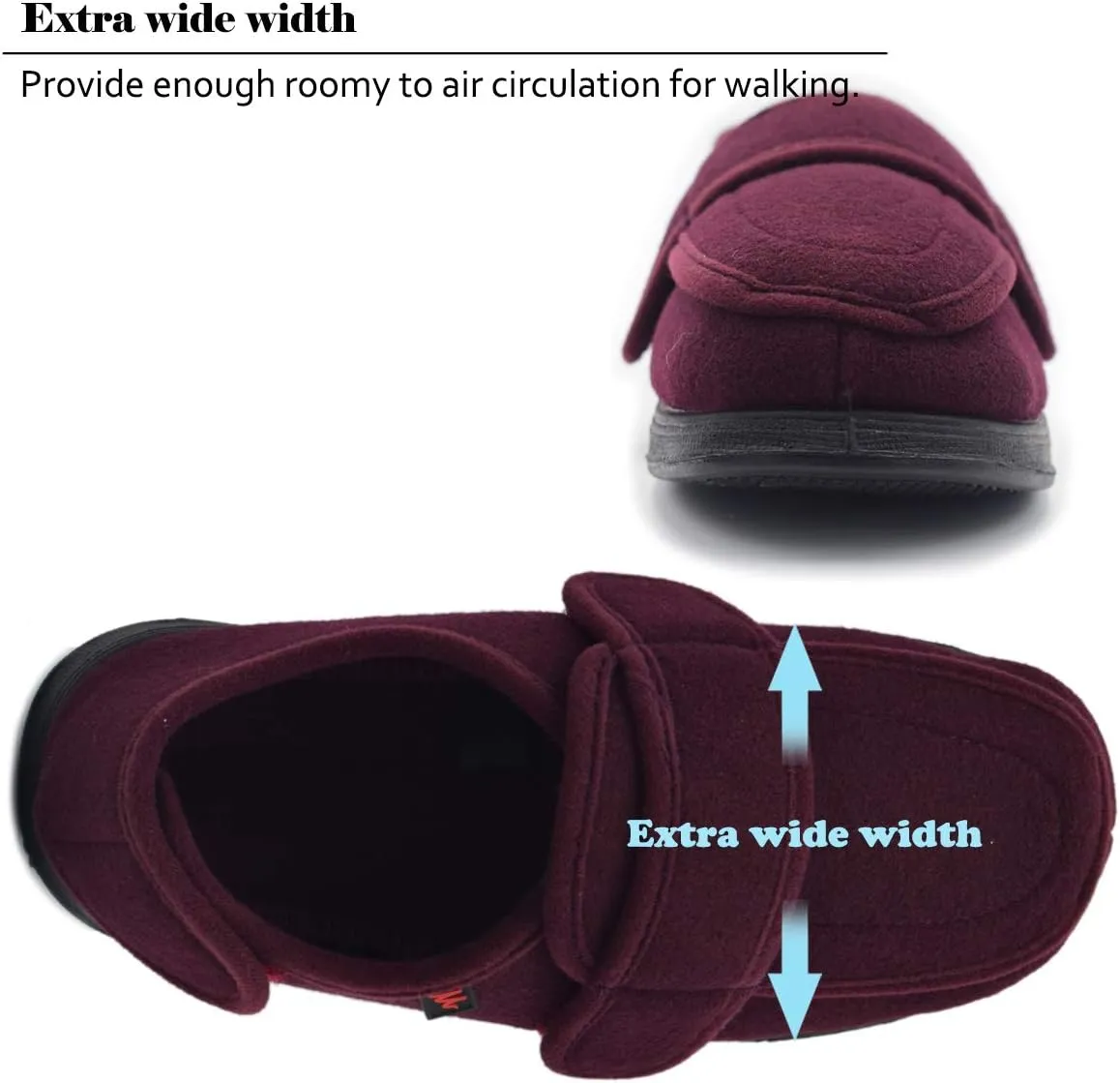 Women’s Wide Width House Shoes with Memory Foam Support Swollen Feet Edema Relief Cozy Outdoor Sole Diabetic House Slippers for Elderly Plantar Fasciitis