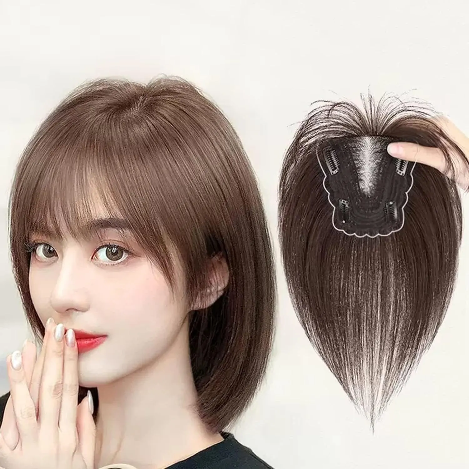 Women's Wig Bangs Wig Piece Full Real Human Hair Patch Fluffy Increase Hair Volume Fluffy Cover Gray Hair Women's Wigs Hair Piece(11-(13-12) 30CM-black)