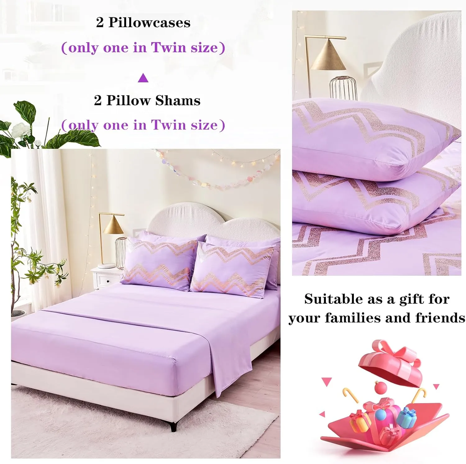 Wowelife 5 Piece Purple Twin/Twin XL Comforter Set for Girls Twin Bedding Sets Lavender Bedding Bed in A Bag Twin Bed Sets with Comforter, Flat Sheet, Fitted Sheet, 1 Pillowcase and 1 Pillow Sham