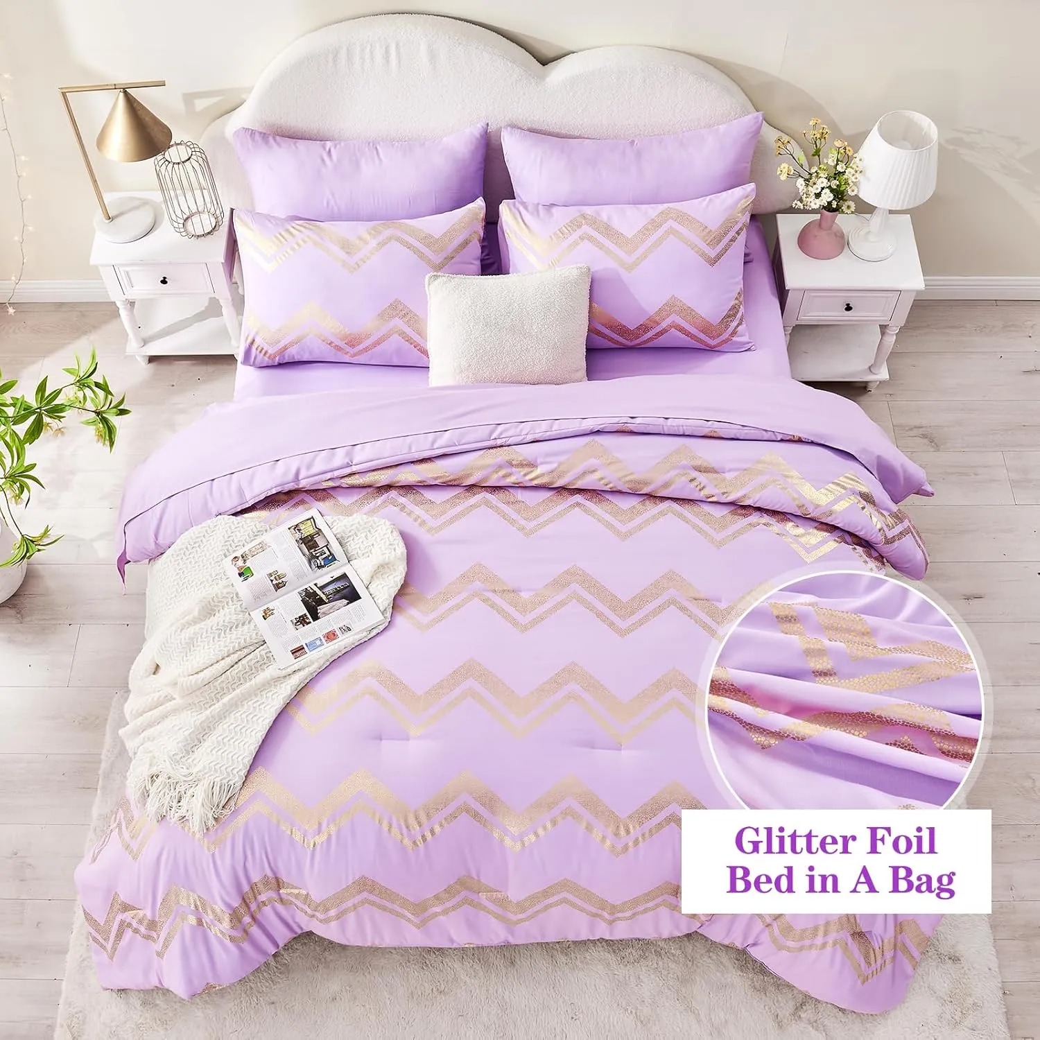 Wowelife 5 Piece Purple Twin/Twin XL Comforter Set for Girls Twin Bedding Sets Lavender Bedding Bed in A Bag Twin Bed Sets with Comforter, Flat Sheet, Fitted Sheet, 1 Pillowcase and 1 Pillow Sham