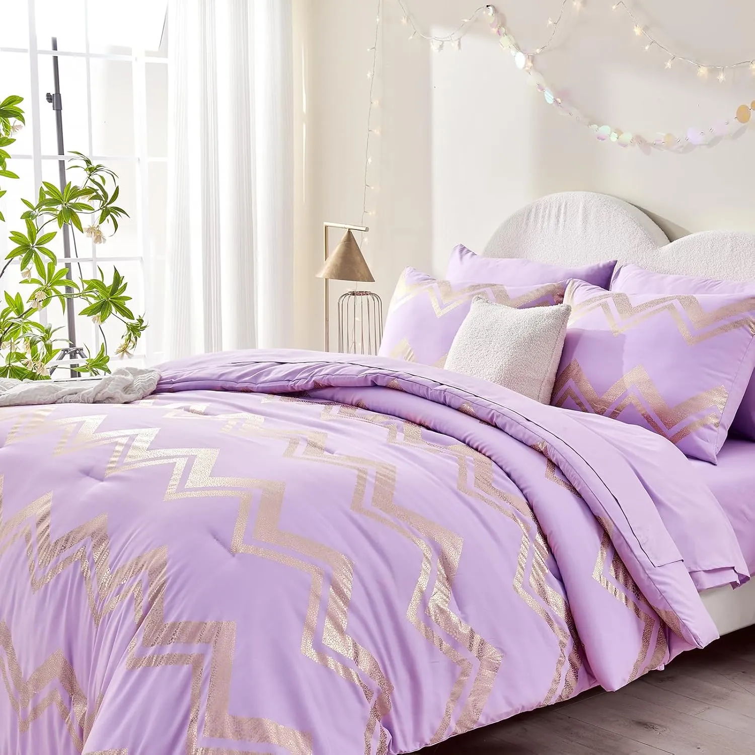 Wowelife 5 Piece Purple Twin/Twin XL Comforter Set for Girls Twin Bedding Sets Lavender Bedding Bed in A Bag Twin Bed Sets with Comforter, Flat Sheet, Fitted Sheet, 1 Pillowcase and 1 Pillow Sham