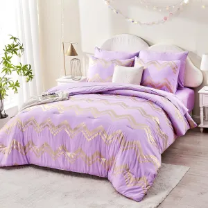 Wowelife 5 Piece Purple Twin/Twin XL Comforter Set for Girls Twin Bedding Sets Lavender Bedding Bed in A Bag Twin Bed Sets with Comforter, Flat Sheet, Fitted Sheet, 1 Pillowcase and 1 Pillow Sham