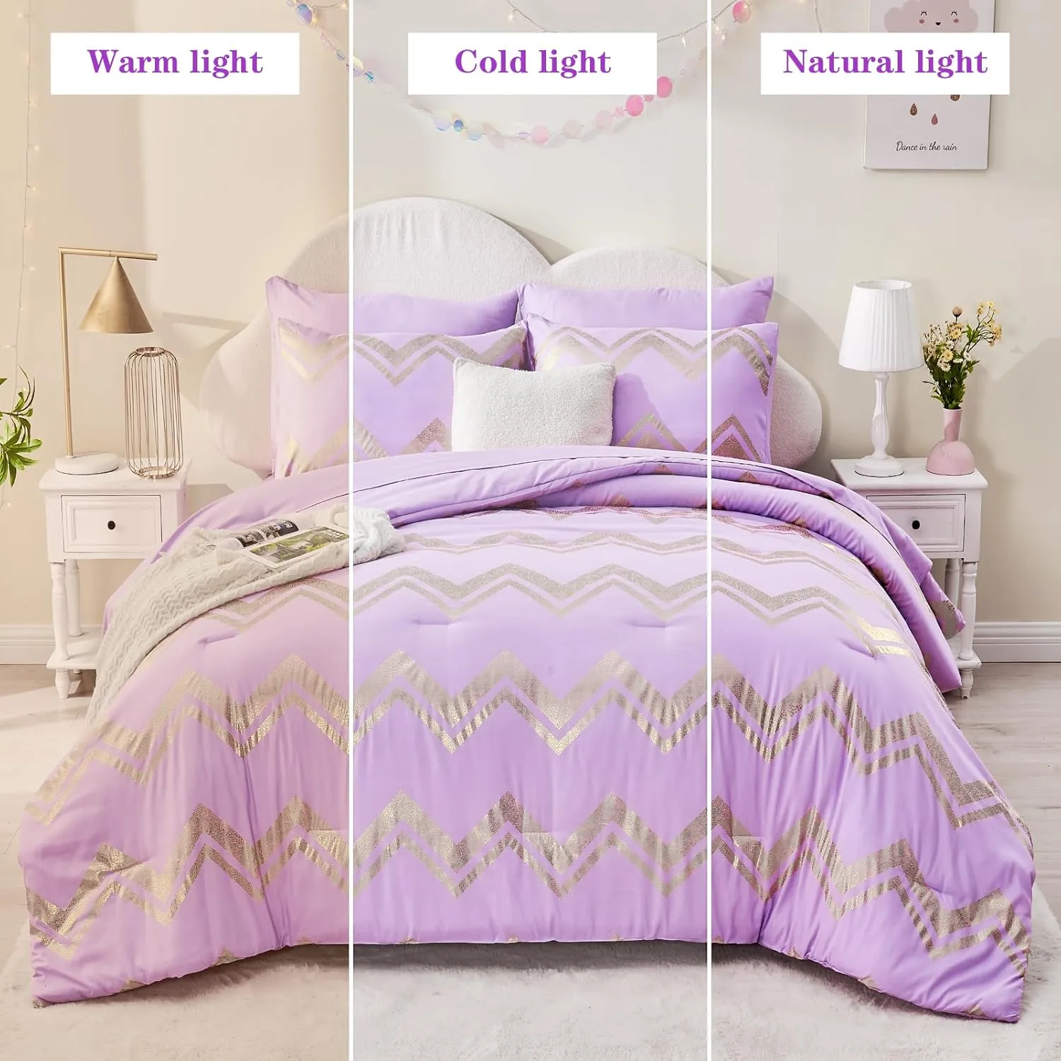Wowelife 5 Piece Purple Twin/Twin XL Comforter Set for Girls Twin Bedding Sets Lavender Bedding Bed in A Bag Twin Bed Sets with Comforter, Flat Sheet, Fitted Sheet, 1 Pillowcase and 1 Pillow Sham