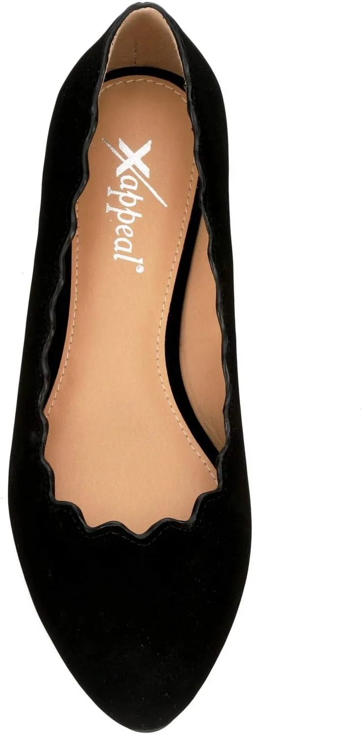 XAPPEAL Amanda - Women's Scalloped Pointed Toe Slip-On Ballet Flat