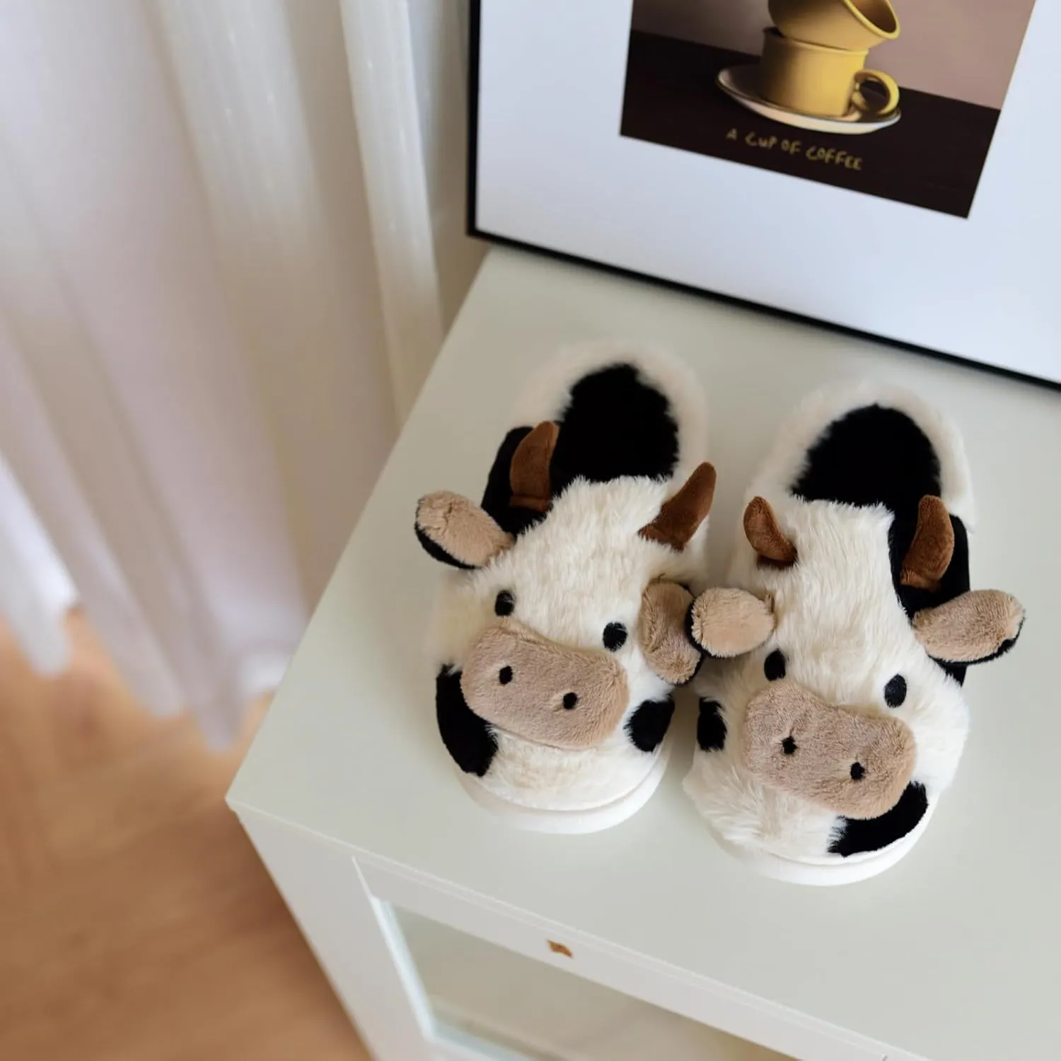 XIXITIAO Slippers For Women,Cow Slippers,Womens Fuzzy Slippers,Cute Animal Cartoon Fluffy Plush House Slippers For Women Men Indoor