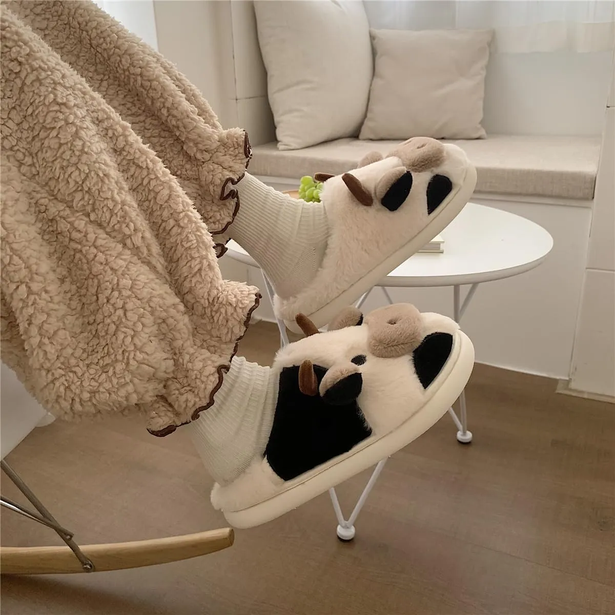 XIXITIAO Slippers For Women,Cow Slippers,Womens Fuzzy Slippers,Cute Animal Cartoon Fluffy Plush House Slippers For Women Men Indoor