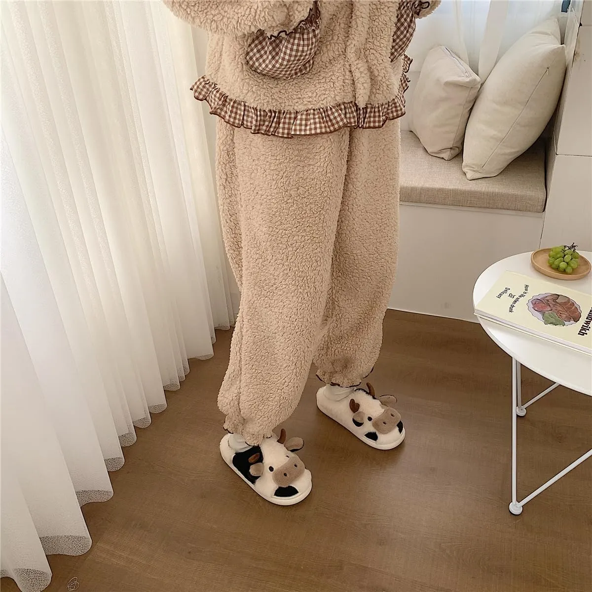 XIXITIAO Slippers For Women,Cow Slippers,Womens Fuzzy Slippers,Cute Animal Cartoon Fluffy Plush House Slippers For Women Men Indoor
