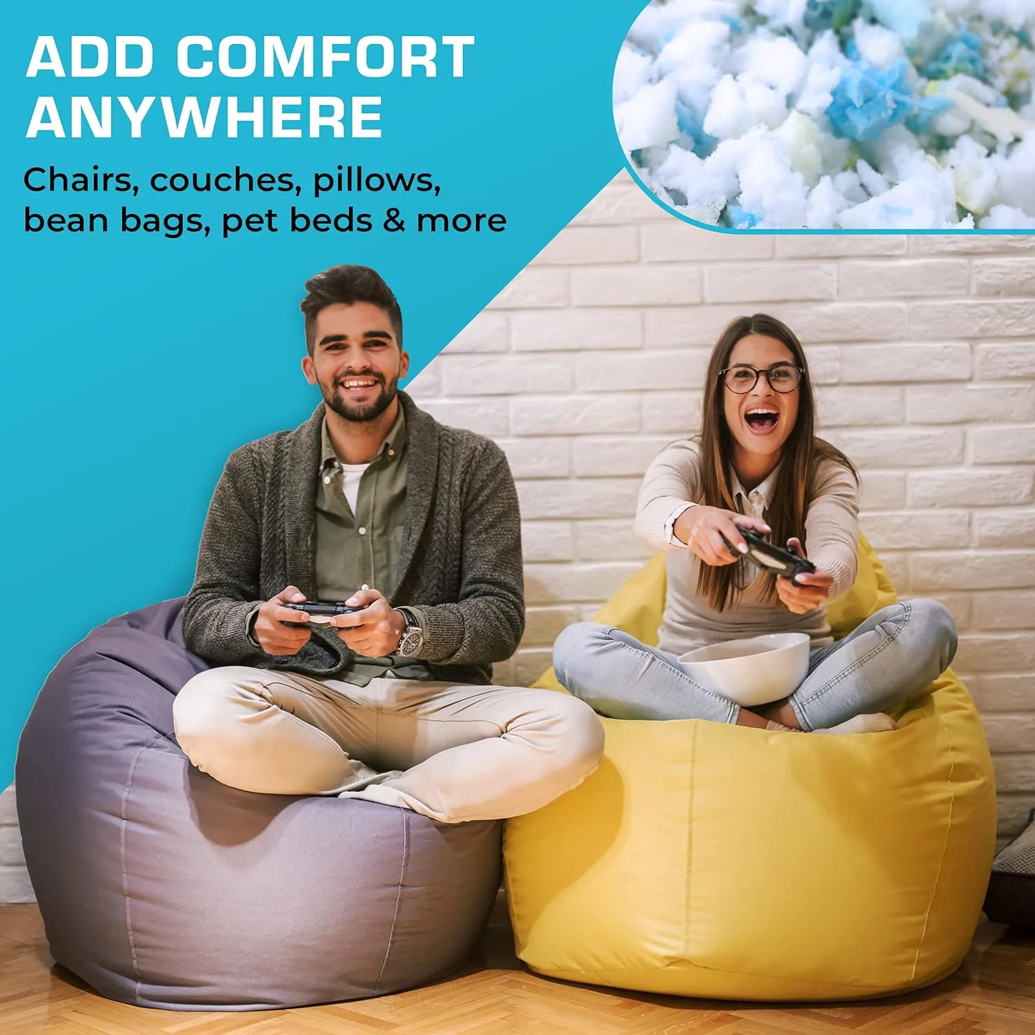 Xtreme Comforts 5 LBS Bean Bag Filler w/Shredded Memory Foam - Pillow Stuffing Material for Couch Pillows, Cushions, Bean Bag Refill Filling, & More Poly Fil/Polyfill Stuffing Needs (5 Pounds)