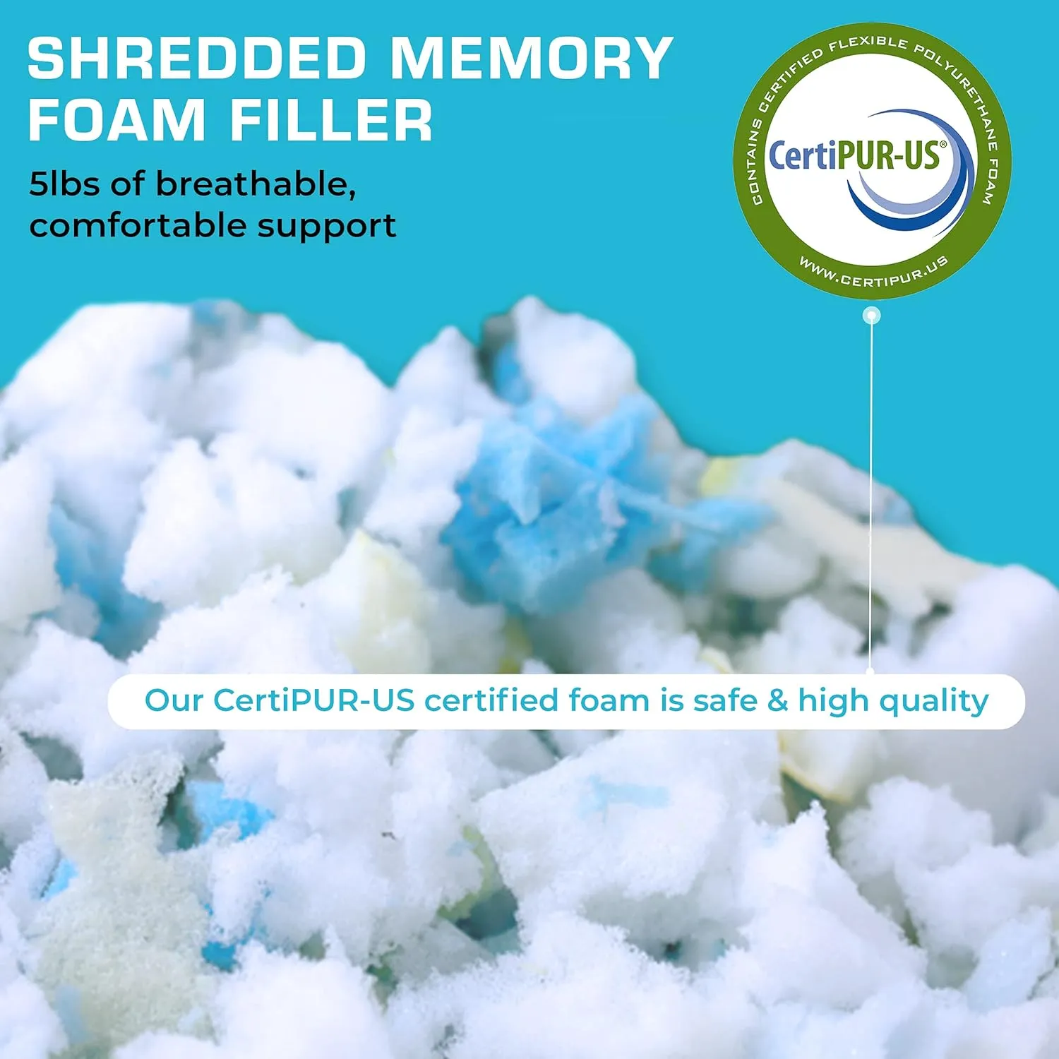 Xtreme Comforts 5 LBS Bean Bag Filler w/Shredded Memory Foam - Pillow Stuffing Material for Couch Pillows, Cushions, Bean Bag Refill Filling, & More Poly Fil/Polyfill Stuffing Needs (5 Pounds)
