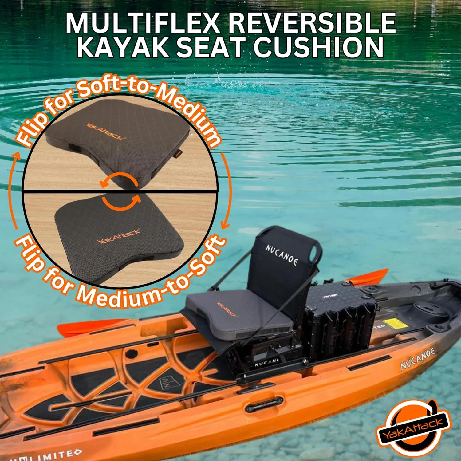 YakAttack MultiFlex Kayak Seat Cushion – Soft to Medium Dual-Density Firmness | Anti-Slip & Quick-Dry | Lightweight Kayak Seat Pad for Paddling, Fishing & Paddle Board Comfort | Universal Fit