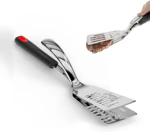 Yukon Glory™ Premium Stainless-Steel, Rubber-Grip Tongs-Spatula, Perfect for Grilling, Cooking, Frying, and Griddling