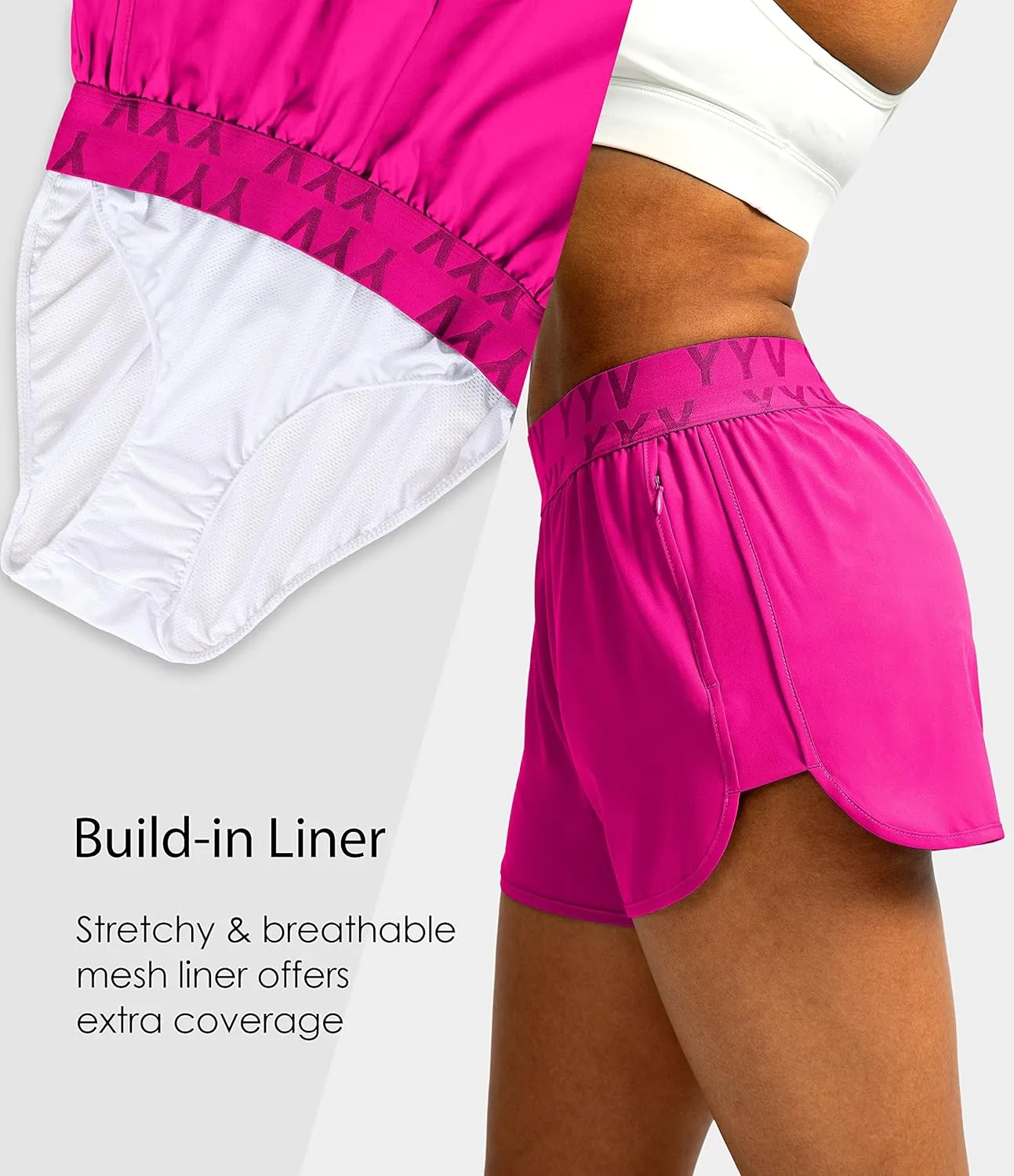 YYV Women's Running Shorts with Zipper Pockets Quick-Dry Elastic Waist Band Athletic Gym Shorts for Women with Liner