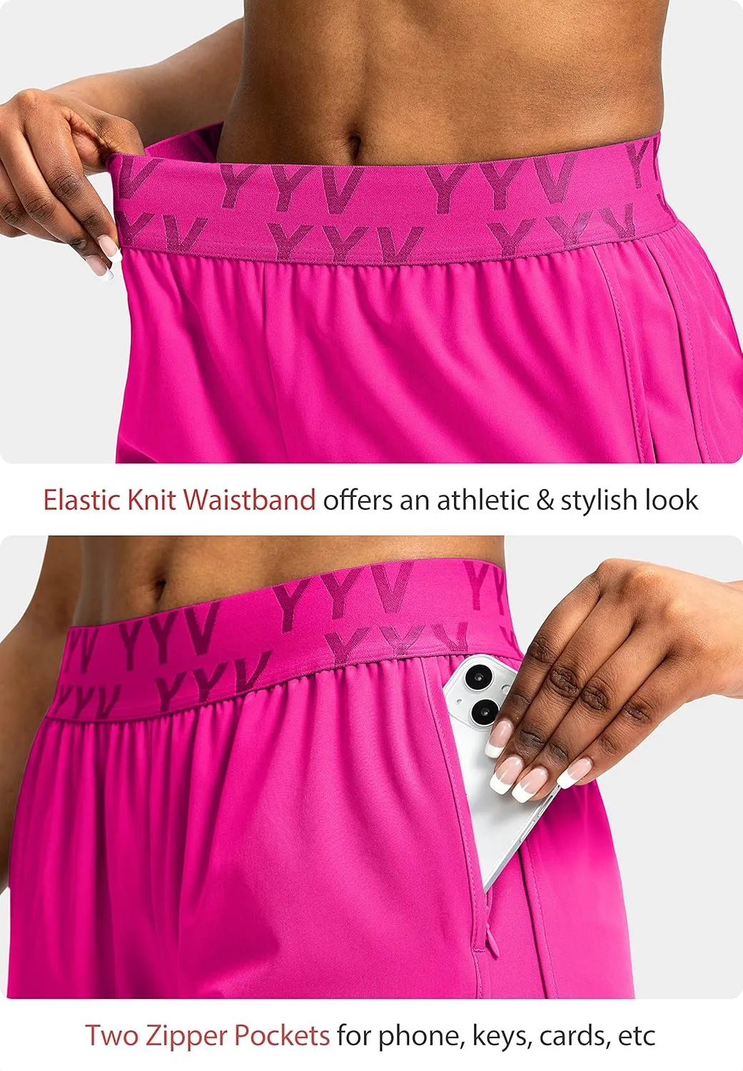 YYV Women's Running Shorts with Zipper Pockets Quick-Dry Elastic Waist Band Athletic Gym Shorts for Women with Liner