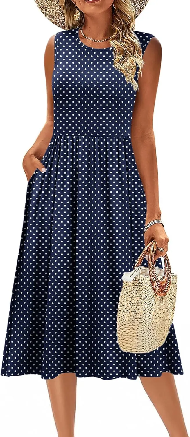 Zeagoo Women's Summer Tank Midi Dress with Pockets Floral Sleeveless A-Line Casual Loose T-Shirt Dresses Beach Sundress 2025