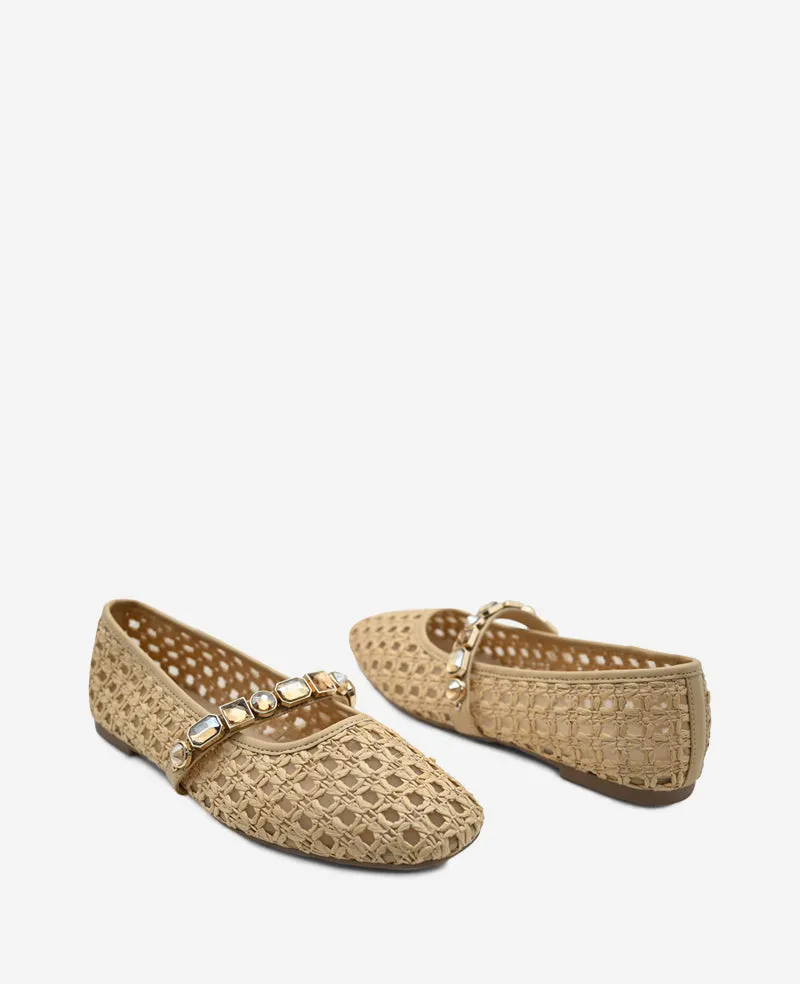 Zeta Raffia Jewel Mary Jane Flat