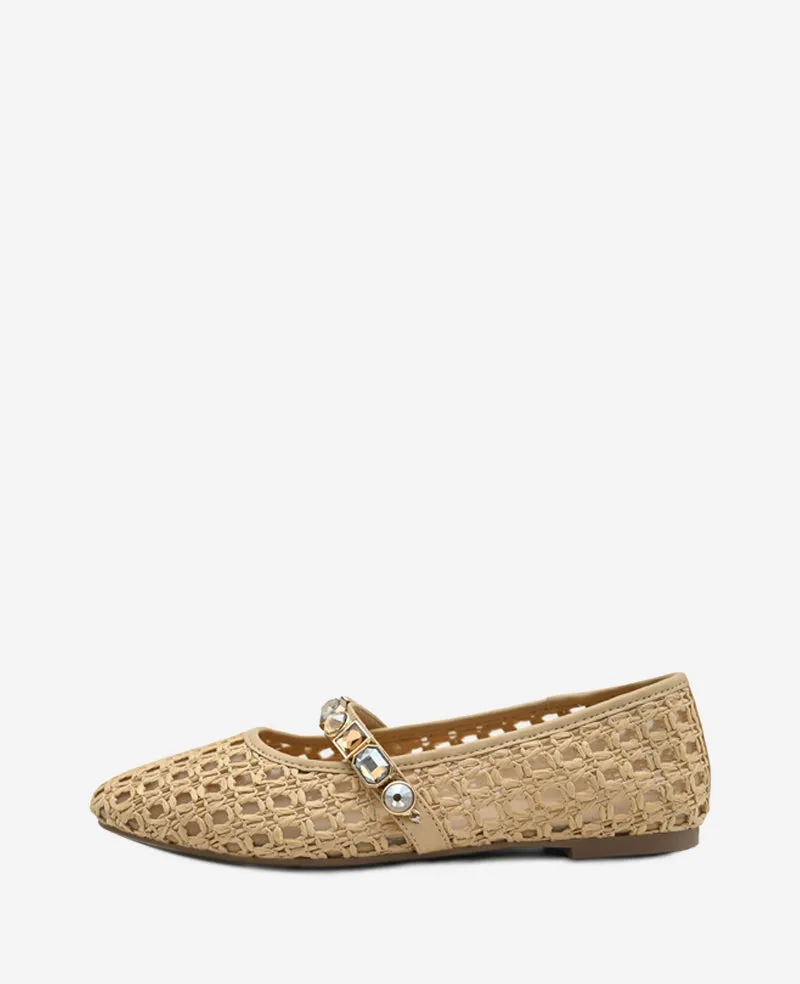 Zeta Raffia Jewel Mary Jane Flat