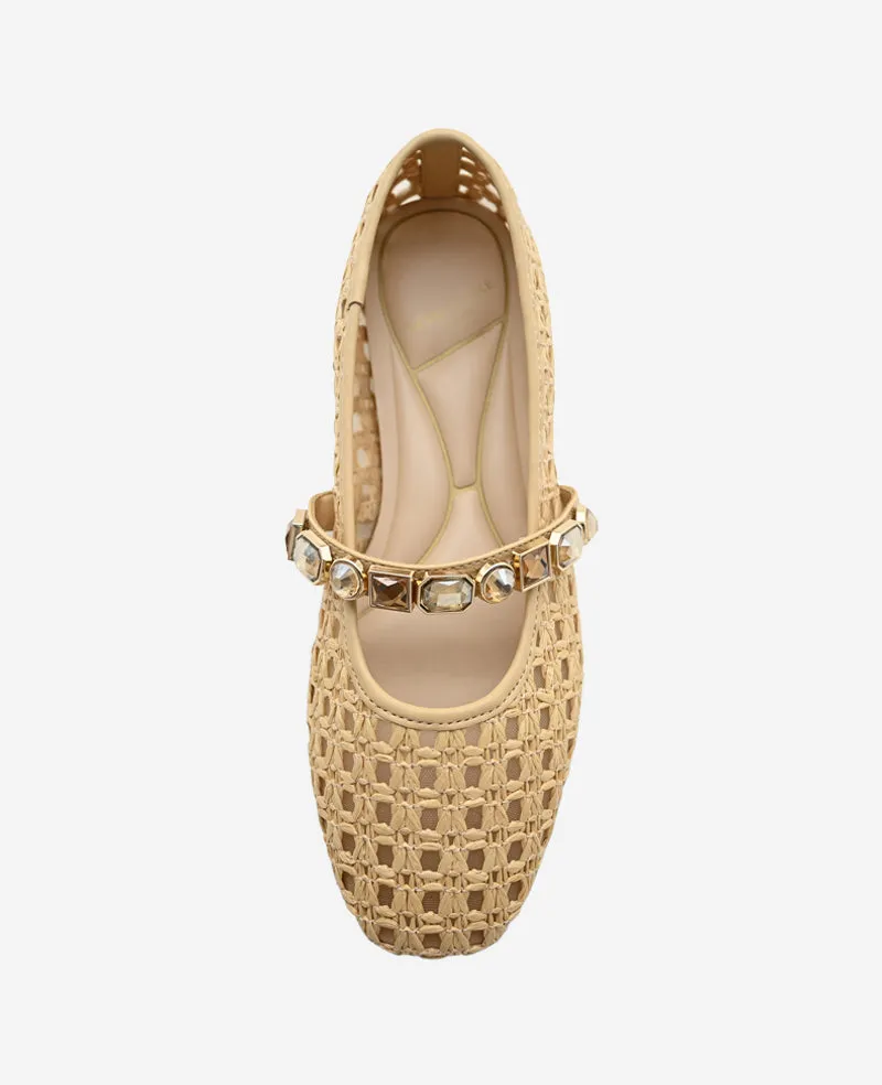 Zeta Raffia Jewel Mary Jane Flat