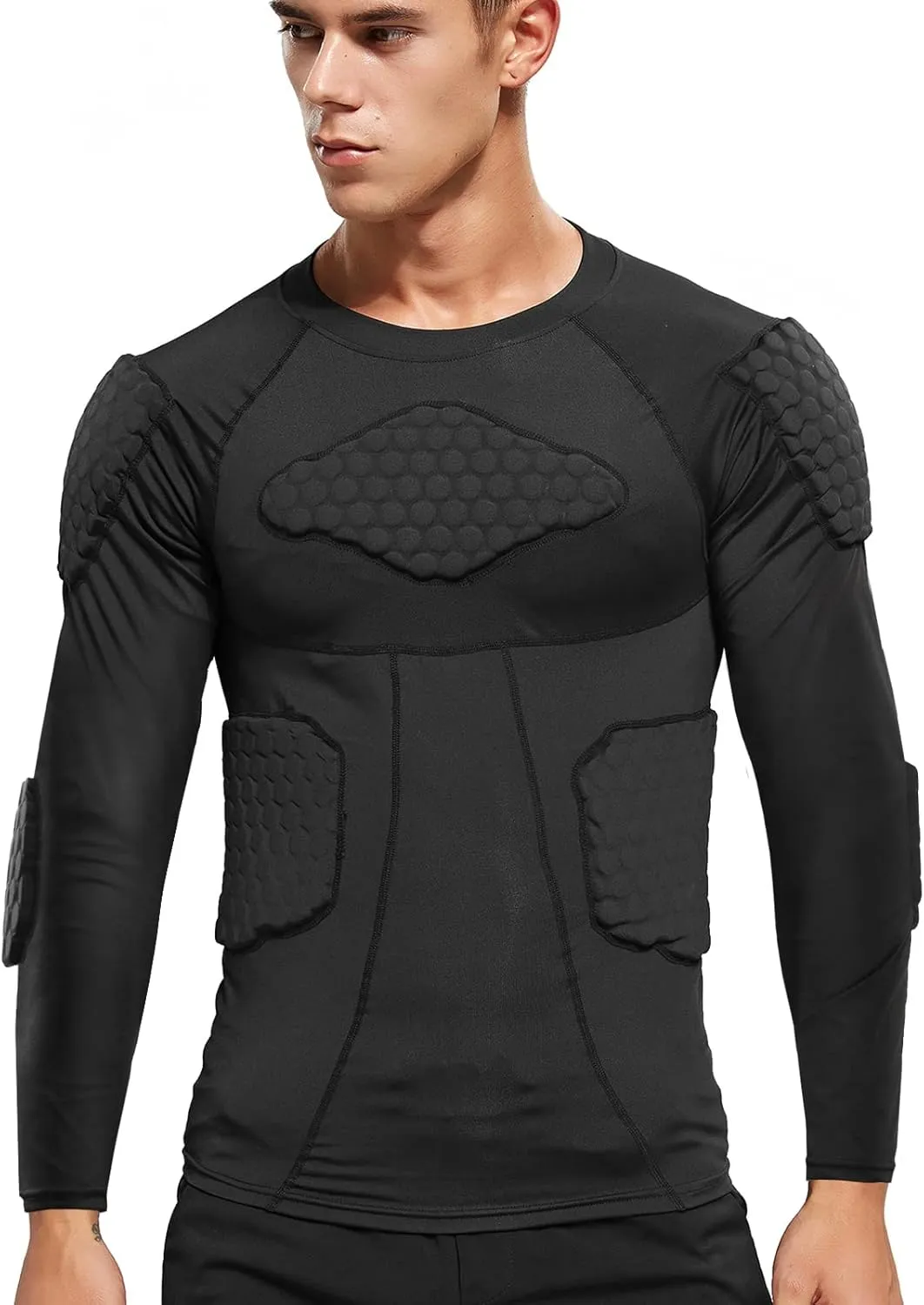 Zicac Men's Sports Shock Rash Guard Compression Padded Shirt Soccer Basketball Protective Gear Chest Rib Guards